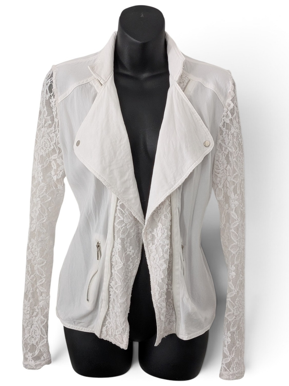 Daytrip White Lace-Panel Lightweight Moto Jacket